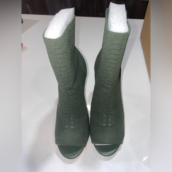 NWOB Aldo Olive Green Harper Peep Toe Sock Booties - Picture 3 of 10